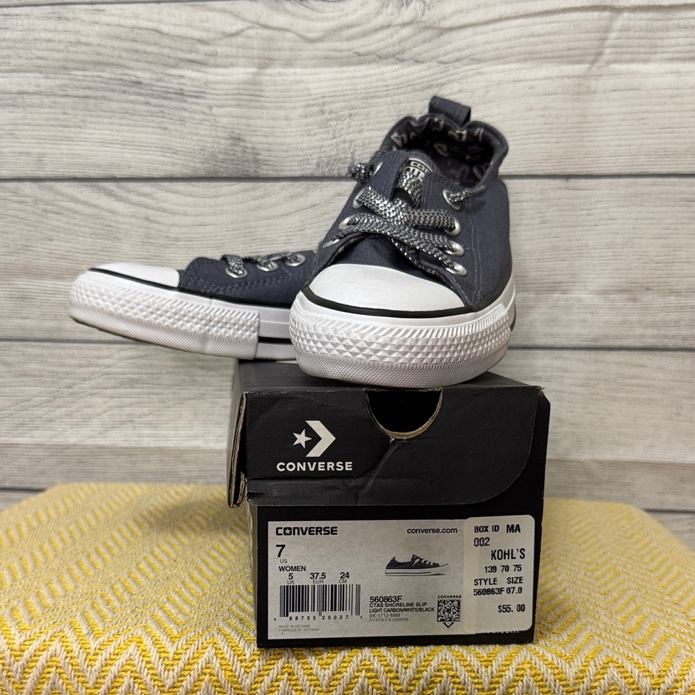 Converse Shoreline Slip Sneakers, Light Carbon/White/Black, size 7, worn twice